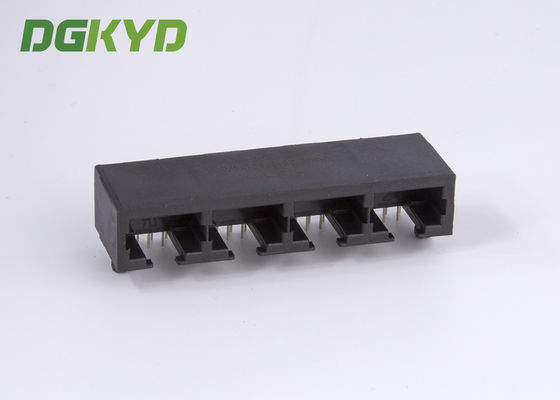 Black plastic housing 1x4 ports right angle RJ45 connector combo modular jack