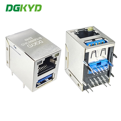 Gigabit Modular Jack RJ45 Stacked Over USB Rj45 Connector 3.0 X1F Cat6 W/ LED 1775855-3