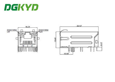 5Gbit / s RJ45 magnetics jack ethernet industrial connector 33MM GY / GY
