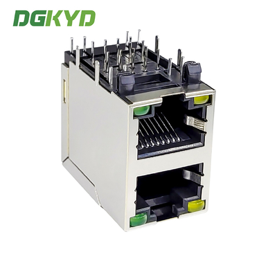 Dual Port RJ45 Connector With Light And Short Body Without Filter DGKYD59212188AB1A1DY1022