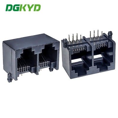 1X2 RJ11 Multi Port Connector Black Full Plastic Without Light 6P6C Direct Insertion 90 Degrees DGKYD55211266IWA1DY1017