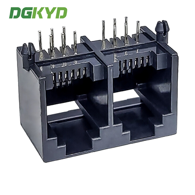 1X2 RJ11 Multi Port Connector Black Full Plastic Without Light 6P6C Direct Insertion 90 Degrees DGKYD55211266IWA1DY1017