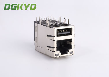 Industrial Dual Deck USB Rj45 Connector Cat 5e Rj45 Connector With USB , G/Y LED