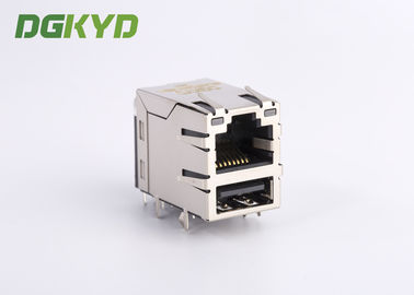 Industrial Dual Deck USB Rj45 Connector Cat 5e Rj45 Connector With USB , G/Y LED