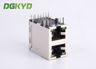100 Base-T Stacked 2 Port RJ45 Module Jack With Magnetics Right Angle Dip Mount
