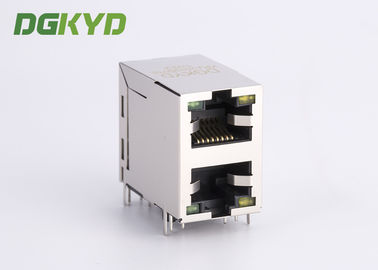 100 Base-T Stacked 2 Port RJ45 Module Jack With Magnetics Right Angle Dip Mount