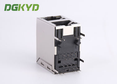 100 Base-T Stacked 2 Port RJ45 Module Jack With Magnetics Right Angle Dip Mount
