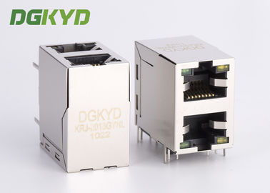 100 Base-T Stacked 2 Port RJ45 Module Jack With Magnetics Right Angle Dip Mount