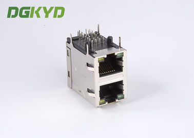 Stack two port 10 Pin 1000 BASE RJ45 Jack Female Ethernet Connector with LED EMI