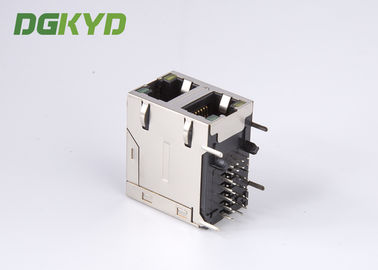 Stack two port 10 Pin 1000 BASE RJ45 Jack Female Ethernet Connector with LED EMI