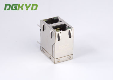 Stack two port 10 Pin 1000 BASE RJ45 Jack Female Ethernet Connector with LED EMI