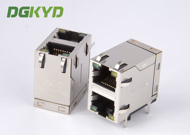 Stack two port 10 Pin 1000 BASE RJ45 Jack Female Ethernet Connector with LED EMI