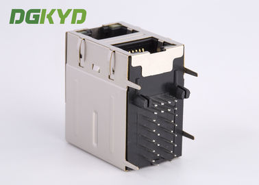 Fiber Optic 2 Port RJ45 Connector Jacks With Transformers 2X1 Right Angle 1000Mb RJ45