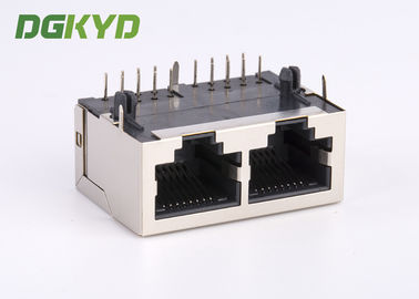 Shield tab down cat 5 dual port ethernet socket RJ45 connector