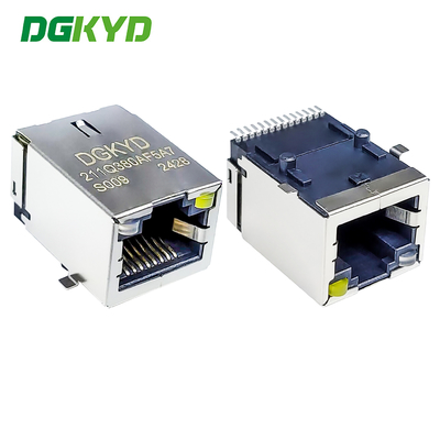 Surface mounted RJ45 connector with gigabit RJ45 and light LCP material DGKYD211Q380AF5A7S009