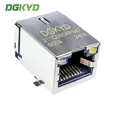 Surface mounted RJ45 connector with gigabit RJ45 and light LCP material DGKYD211Q380AF5A7S009