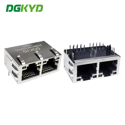 RJ45 Ethernet port connector 8P8C with light strip shielding dual port horizontal socket DGKYD212B016FD2A4D