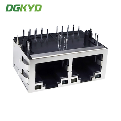 RJ45 Ethernet port connector 8P8C with light strip shielding dual port horizontal socket DGKYD212B016FD2A4D