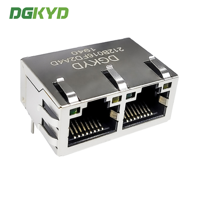 RJ45 Ethernet port connector 8P8C with light strip shielding dual port horizontal socket DGKYD212B016FD2A4D