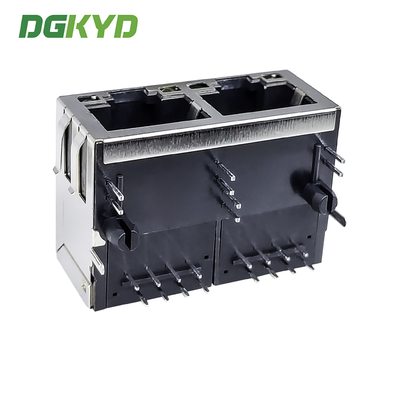 RJ45 Ethernet port connector 8P8C with light strip shielding dual port horizontal socket DGKYD212B016FD2A4D