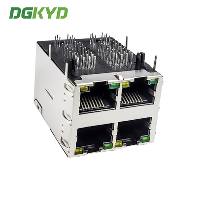 RJ45 stacked interface 2X2 Ethernet socket with light strip shielding POE Gigabit connector DGKYD22Q277DB2A4DP068 (POE+)