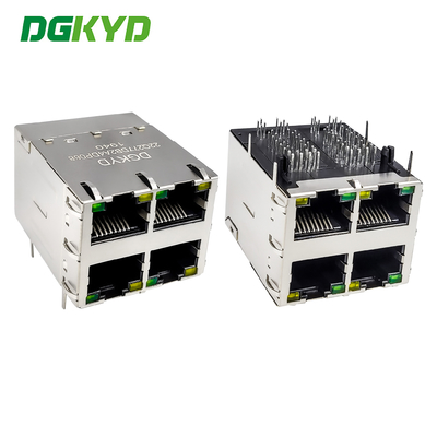 RJ45 stacked interface 2X2 Ethernet socket with light strip shielding POE Gigabit connector DGKYD22Q277DB2A4DP068 (POE+)