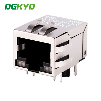 Dual color lamp horizontal network port KRJ-301EGOGOENL Gigabit RJ45 communication connector with lamp and spring clip