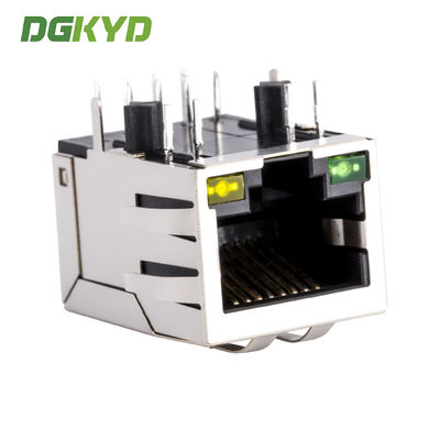 PCB Network RJ45 Modular Jack With Filter , LED Tab Down Side Entry  Ethernet Socket RJ45 Network Interface 100Mbps Connector KRJ-1012GYENL