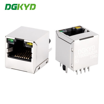 DGKYD511B002AB2A8D RJ45 100M 180 Degree Direct Plug Network Connector 8PIN With Light And Shielded Socket