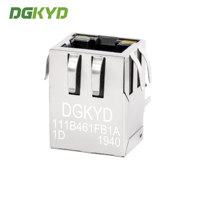 Tab Down 1x1 Port 1000 Base-T RJ45 Shielded Connector Ethernet LAN Modular Jack with Integrated Magnetics