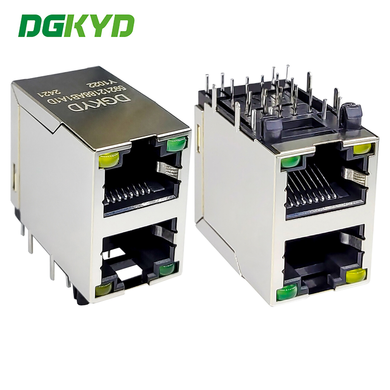 Dual Port RJ45 Connector With Light And Short Body Without Filter DGKYD59212188AB1A1DY1022