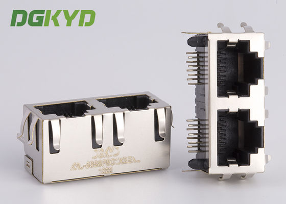 KRJ - 56S8P8C1X2ENL Kim loại được che chắn 2 cổng Rj45 Jack cái Không có đèn LEDS Tab Up