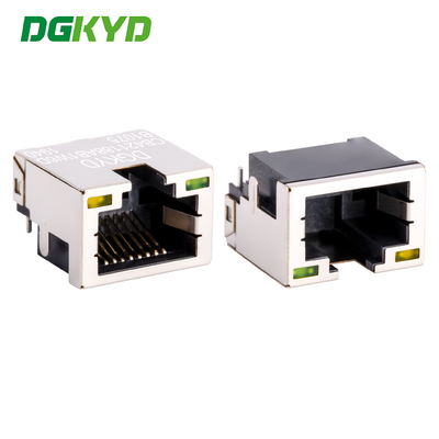Đầu cắm RJ45 SMT kiểu dáng thấp có vỏ kim loại, đầu cắm RJ45 SMT gắn bảng mạch 4.2 DIP có vỏ và đèn DGKYDCB421188AB1W6DB1075