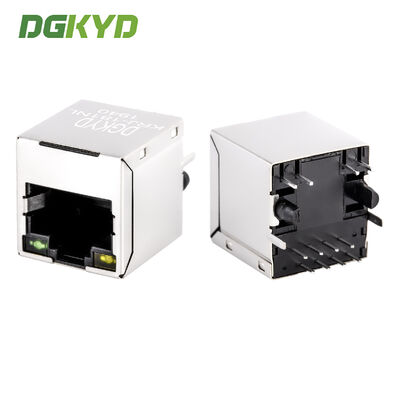 KRJ-181NL 180 độ Cat5e Rj45 Connector Vertical Mesh Outlet Socket RoHS với từ tính bên trong và LED