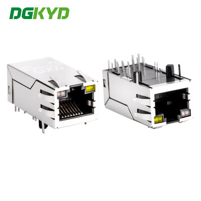 Băng tần Gigabit POE 12 Pin Đầu nối Ethernet RJ45 một cổng LED G / O / Y DGKYD411Q117DF5A1DP