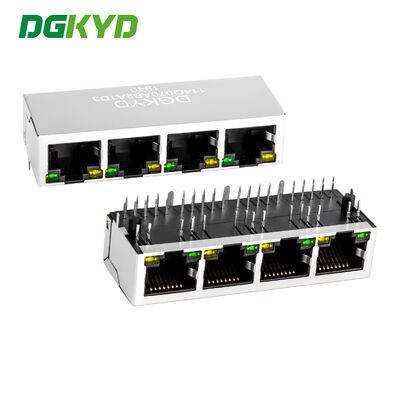 Kim loại được bảo vệ bốn cổng RJ45 Jack mô-đun 1000 Base-Tx với LED và PCB Mount