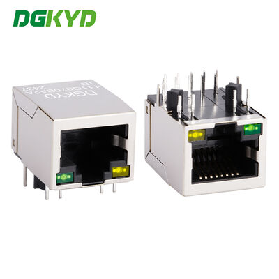 Đầu nối RJ45 Transformer 10PIN có đèn và chống nhiễu Gigabit Ethernet RJ45 Shielded Connector DIP Mount