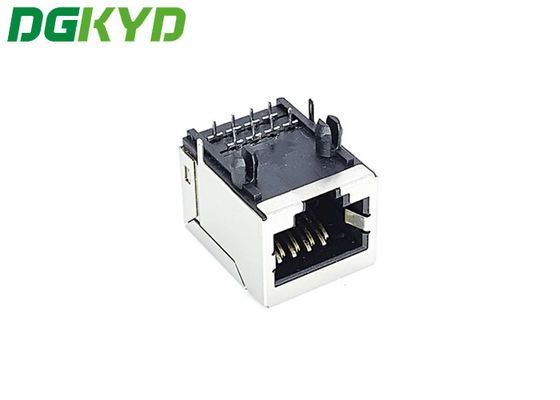 PA66 Đầu nối Ethernet Rj45 đen DIP Gắn kết PCB không có đèn 8PIN phẳng